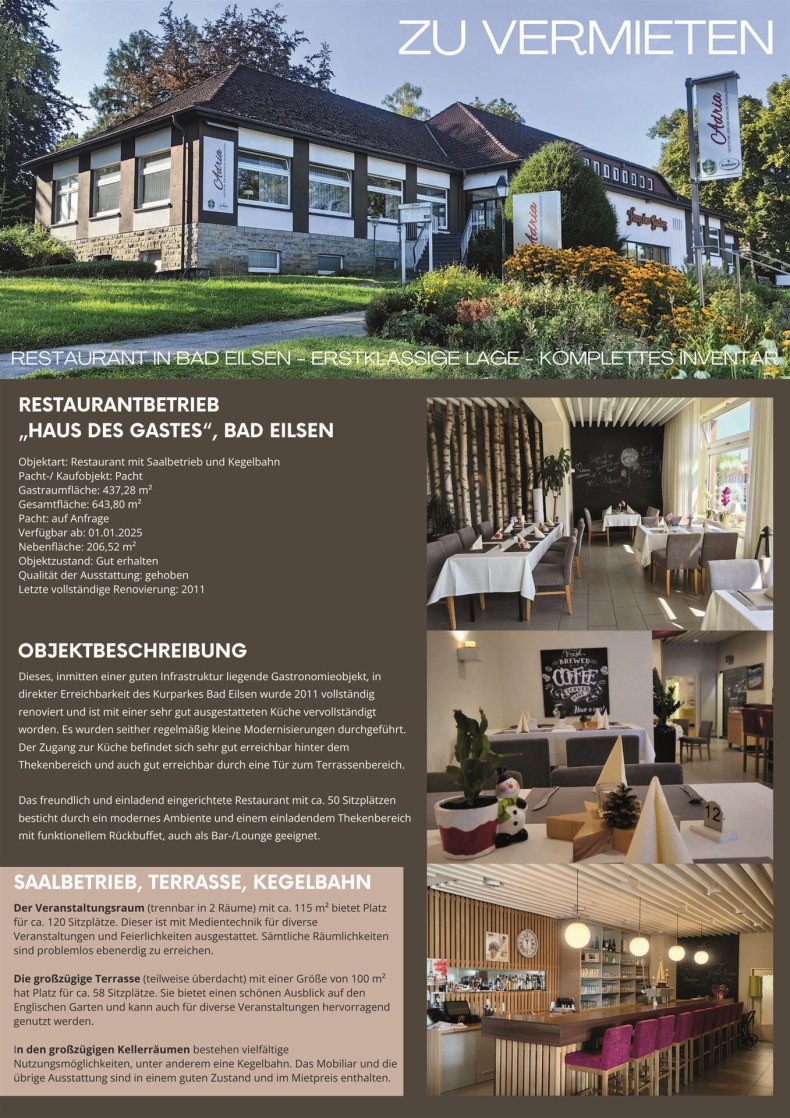 Flyer Vermietung Restaurant Bad Eilsen Seite 1